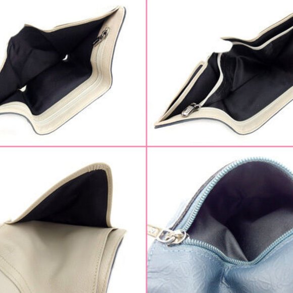 Loewe Wallet Purse Trifold Navy Grey Woman Authentic Used Y3345 - Picture 2 of 5